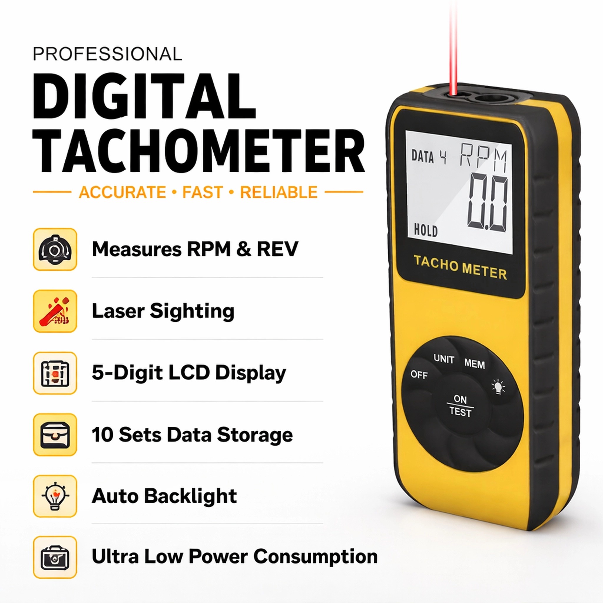 Industrial Laser Tachometer - Digital Non-Contact Laser Tachometer 7-99999 RPM