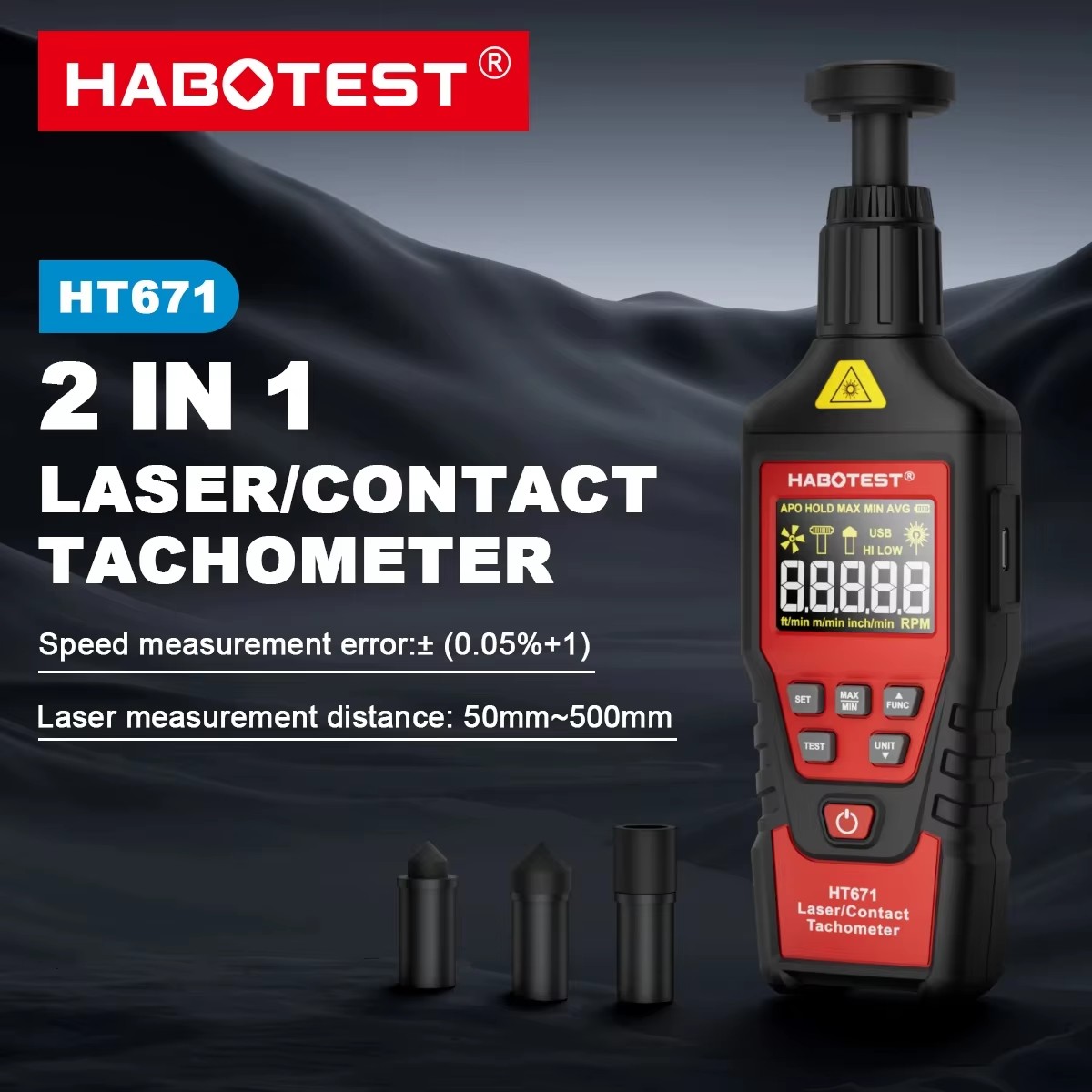 HABOTEST HT671 2-in-1 Digital  - đánh giá và giá Industrial Laser Tachometer
