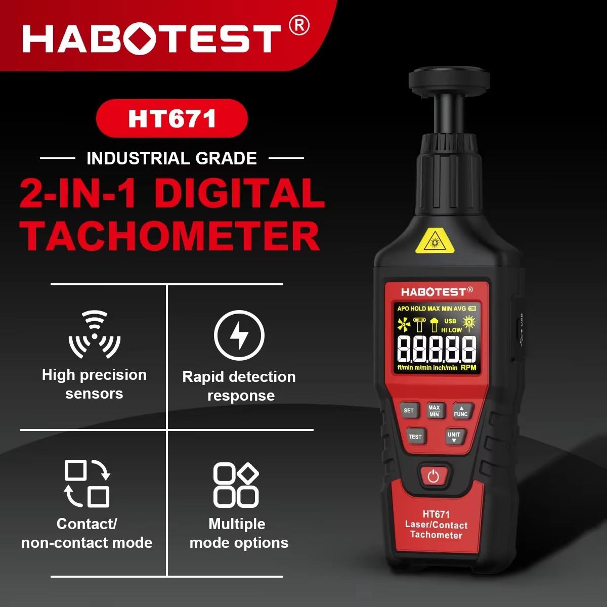 HABOTEST HT671 2-in-1 Digital  - đánh giá và giá Industrial Laser Tachometer